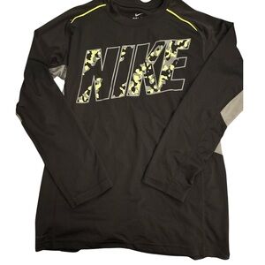 Nike Kids Black Long Sleeve Tee with Yellow Camo Logo